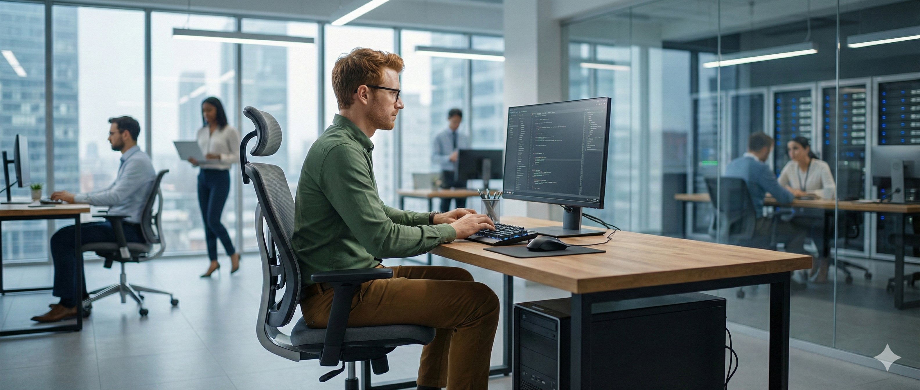 A man uses a computer